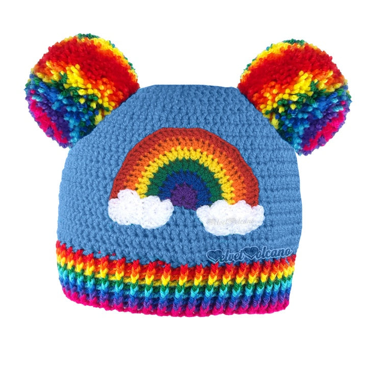 Pastel Rainbow Cloud Double Pom Pom Beanie - Kawaii Multicoloured Bobble Hat  in Baby to Adult Sizes – VelvetVolcano