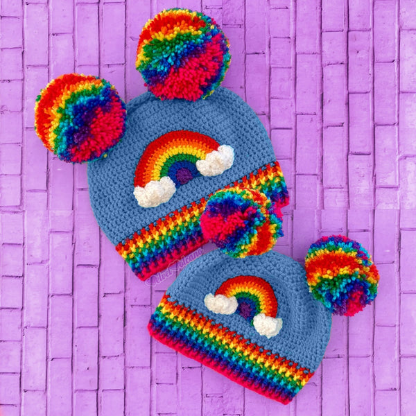 Pastel Rainbow Cloud Double Pom Pom Beanie - Kawaii Multicoloured Bobble  Hat in Baby to Adult Sizes – VelvetVolcano